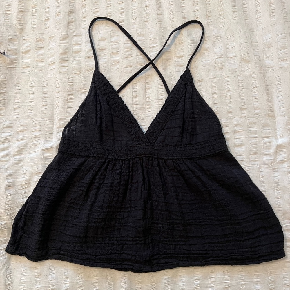 black crisscross strap babydoll tank
